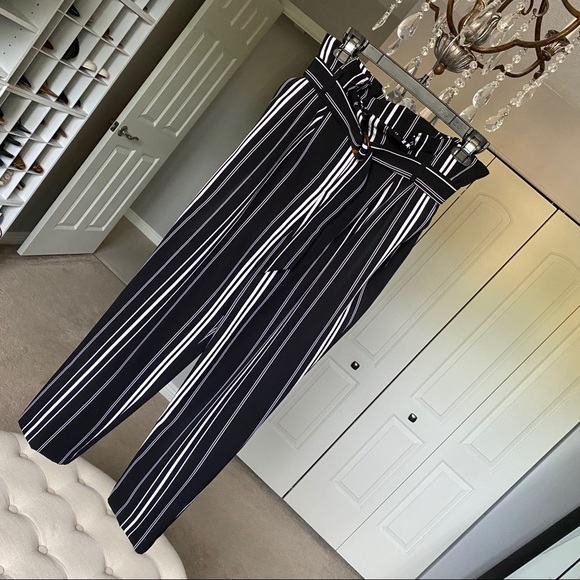 Miss Selfridge Black Mono Striped Paperbag Trouser - Picture 4 of 8